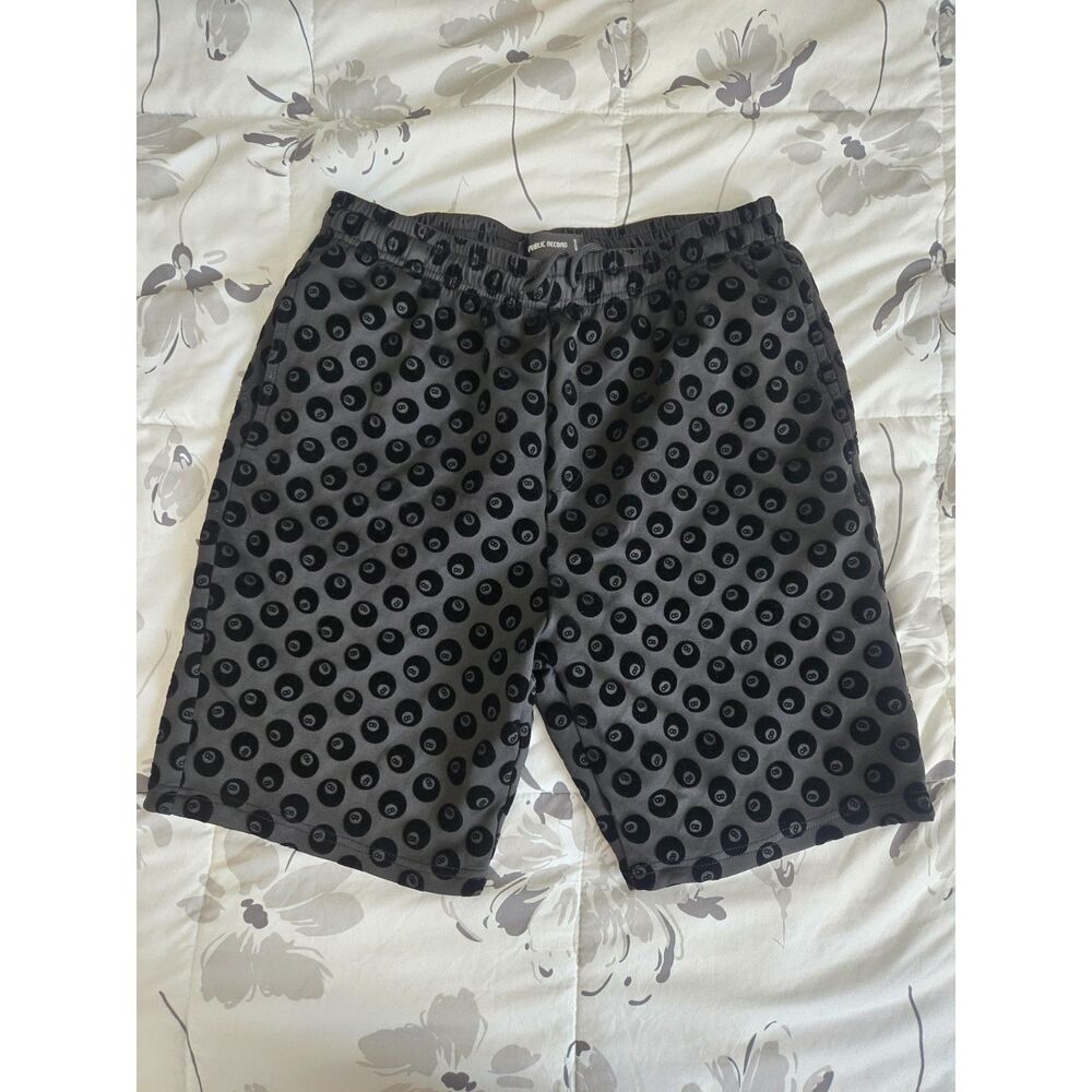 Public Record Men’s Medium Gray Black 8 Ball Print Drawstring Shorts